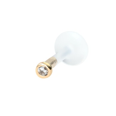 Labret z 14-karatowego złota z kamieniem i prętem z ptfe