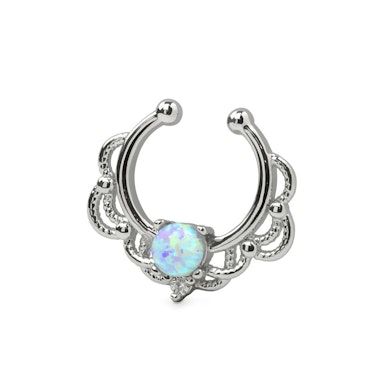 Fake septum z opalizującymi kamieniami i łańcuszkami