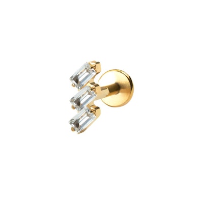Labret z tytanu zdobiony kamieniami baguette