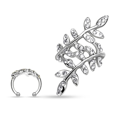 Earcuff z liściem z kamieni ozdobnych