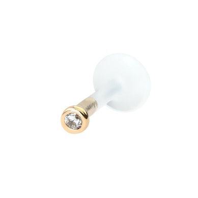 Labret z 14-karatowego złota z kamieniem i prętem z ptfe