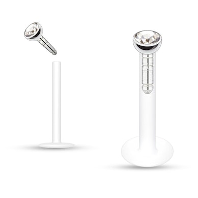 Labret z ptfe z kamieniami w różnych kolorach