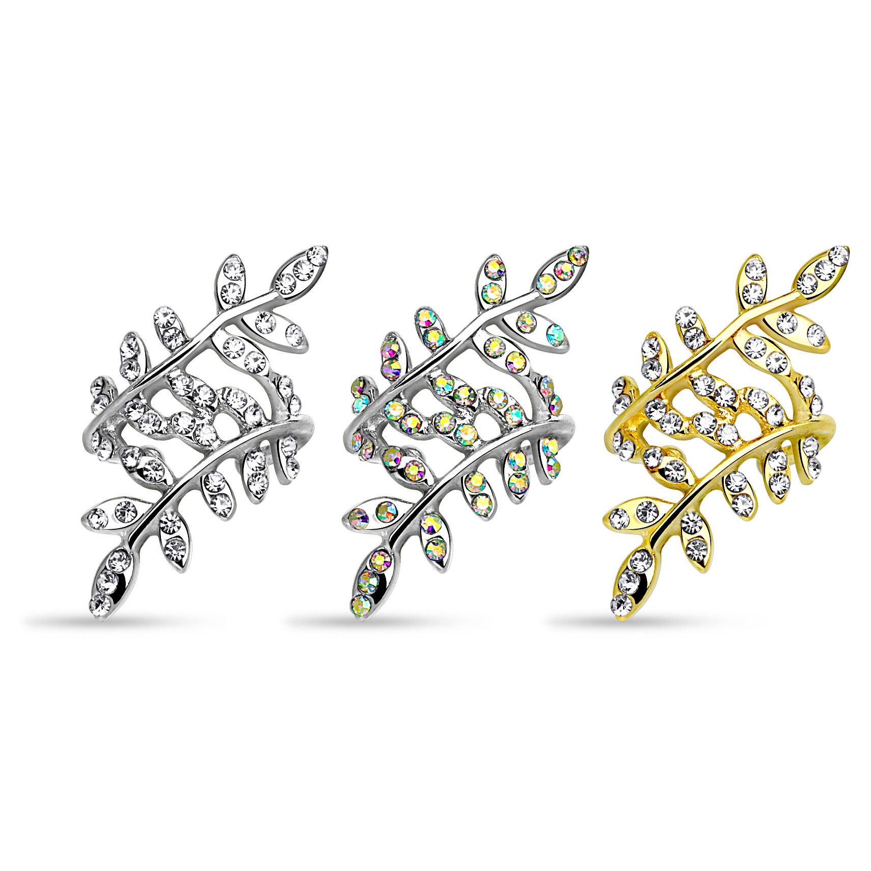Earcuff z liściem z kamieni ozdobnych