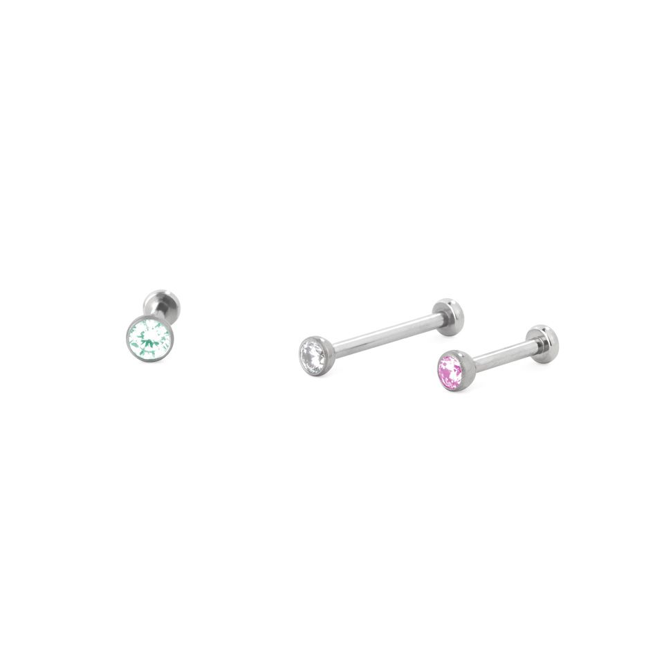 Wpychany labret z tytanu z kamieniem w oprawie bezel