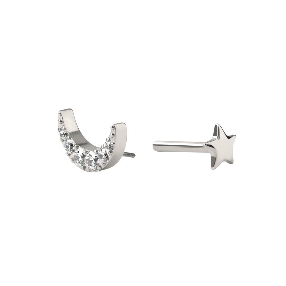 Labret księżyc z tytanu zdobiony gwiazdką z tyłu