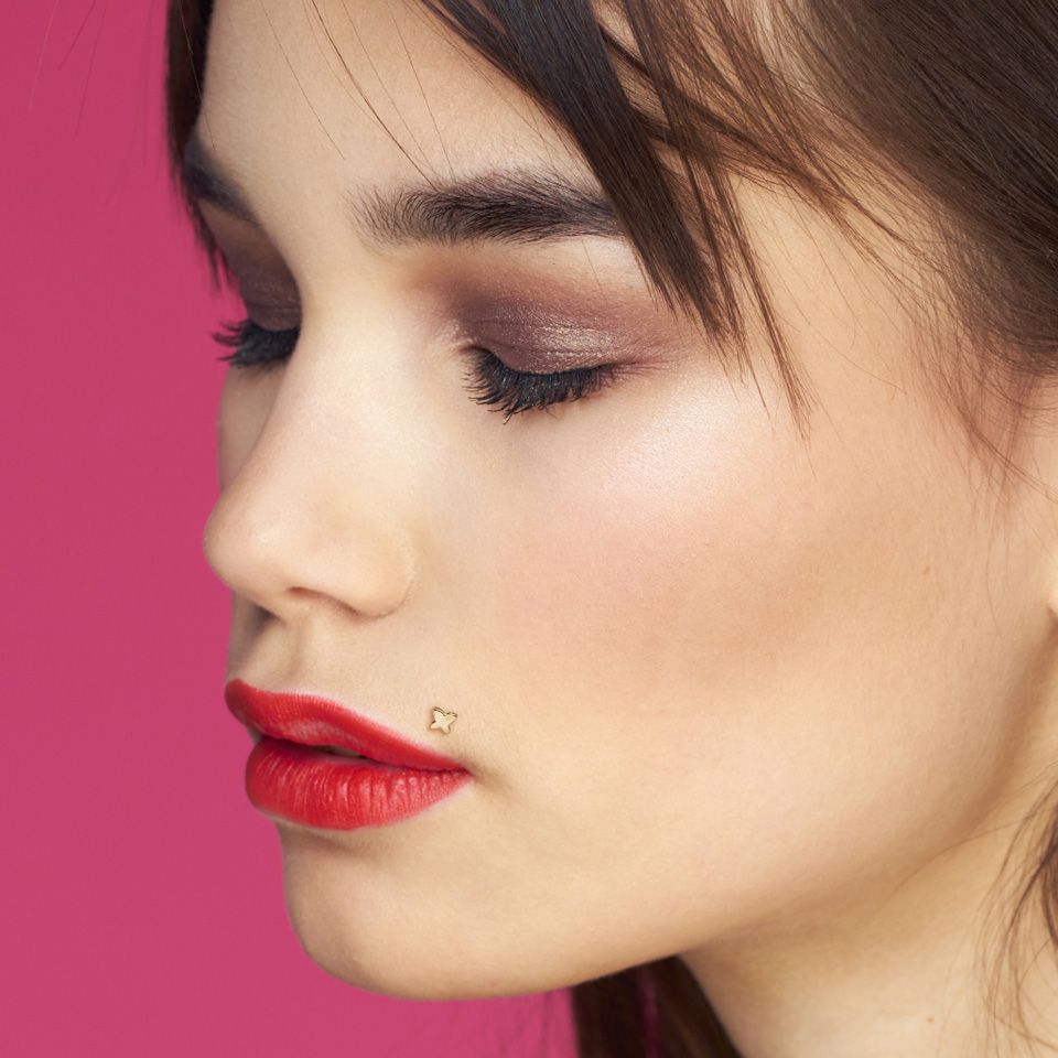Labret-motyl z 14-karatowego złota z prętem z ptfe