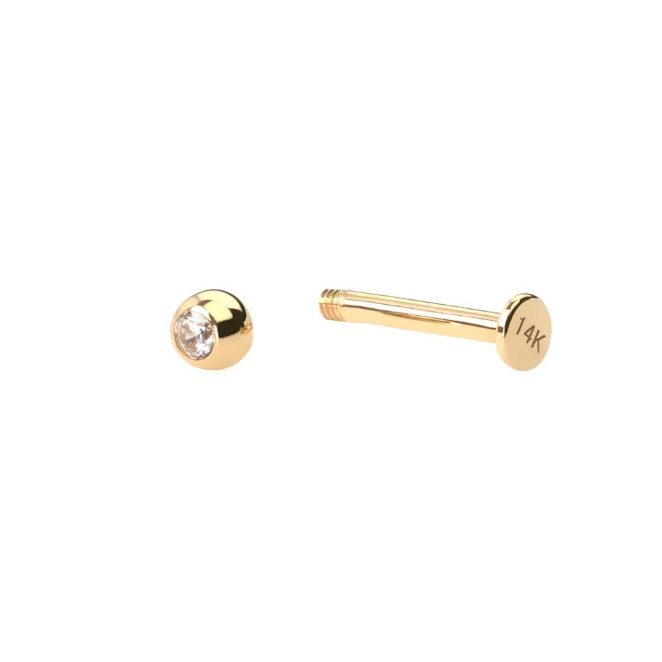 Labret z 14-karatowego złota z kryształkiem