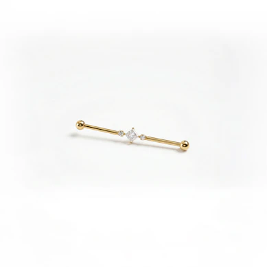 Tytanowa sztanga industrial z kwadratowym centralnym kamieniem