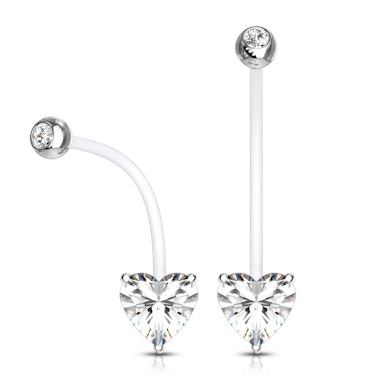 Kolczyk do pępka z kamiennym sercem w dolnej kulce