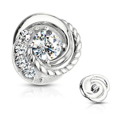 Dermal z 14 karatowego złota z plecionym motywem i kamieniami