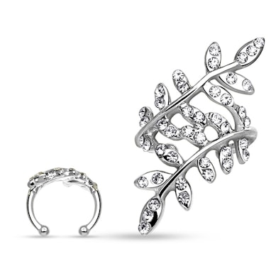Earcuff z liściem z kamieni ozdobnych
