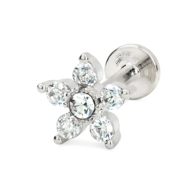 Labret z wysadzanym kwiatem i gwintem wewnętrznym