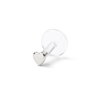 Labret z 14 karatowym sercem-14K białe złoto / PTFE