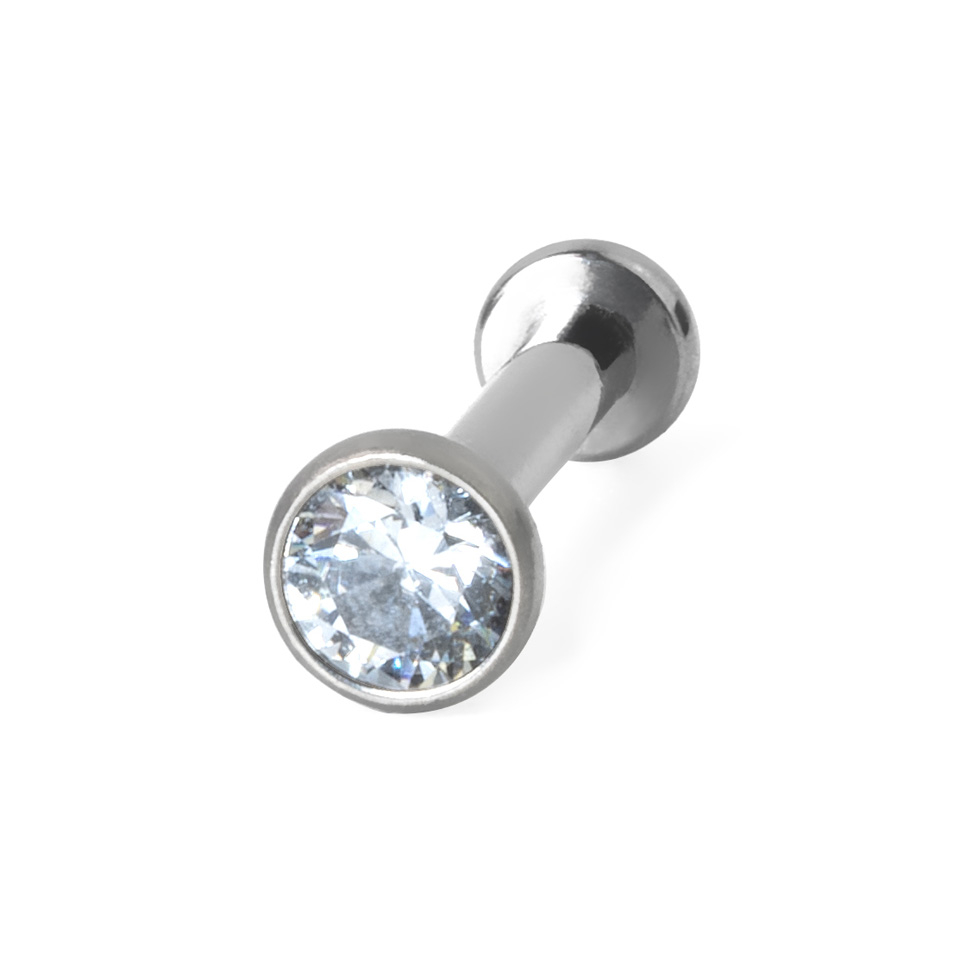 Wpychany labret z tytanu z kamieniem w oprawie bezel