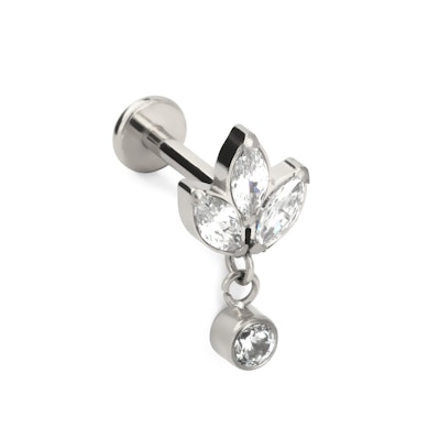 Labret z tytanu zdobiony kwiatem lotosu i kamieniem w zawieszce