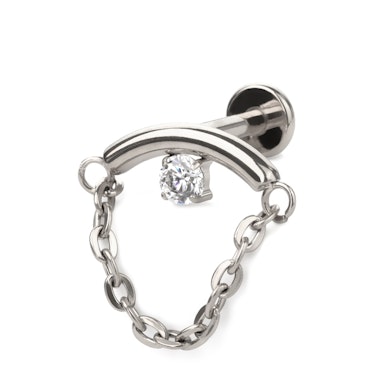 Ukryty helix labret z kamieniem i łańcuszkiem