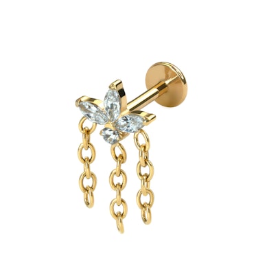 Kwiatowy labret z tytanu z łańcuszkami