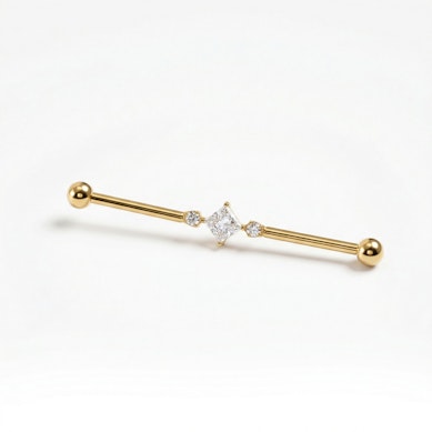 Tytanowa sztanga industrial z kwadratowym centralnym kamieniem