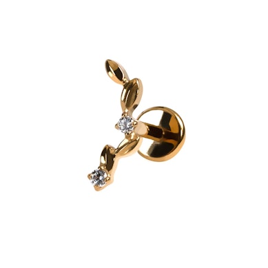 Labret z tytanu z zakrzywionym wzorem liści i kamieni