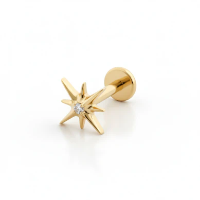 Tytanowy labret z gwiazdką i centralnym kamieniem