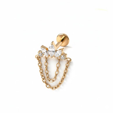 Labret z tytanu z kamieniami i łańcuszkami