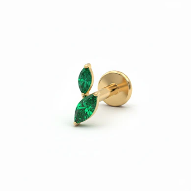 Tytanowy labret z dwoma kamieniami o szlifie markizy