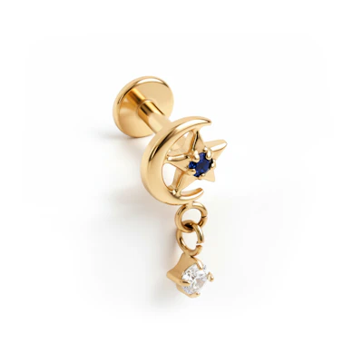 Tytanowy labret z gwiazdką i księżycem oraz zawieszką