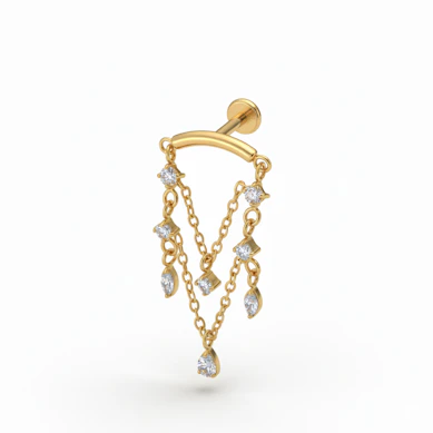 Tytanowy labret z zawieszkami w kształcie kandelabru