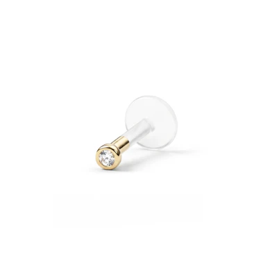 Labret z 14-karatowego złota z kamieniem i prętem ptfe