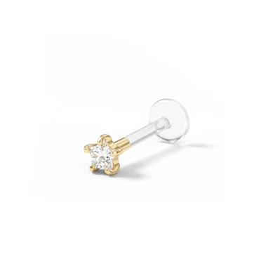 Labret z 14-karatowego złota z kamieniem w kształcie gwiazdki i drutem z ptfe