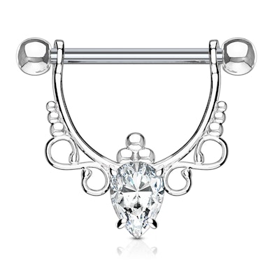 Tarcza do sutka z filigranowym wzorem i kamieniem w kształcie gruszki