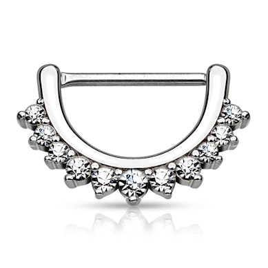 Clicker do sutka w kształcie półksiężyca i brzegiem z kamieni ozdobnych