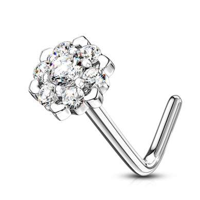 Kolczyk do nosa z 14k złota z wysadzanym kwiatem lotosu