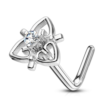 Kolczyk do nosa z filigranowym sercem i kamieniem