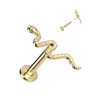 Wpychany labret z 14K złota z oryginalnym wężem