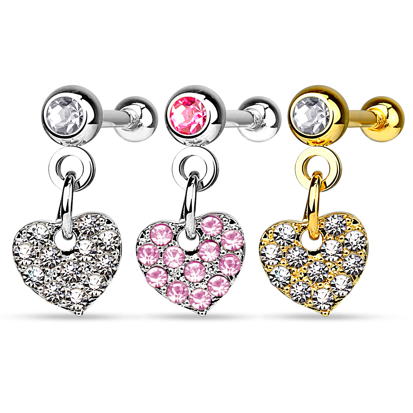 Kolczyk do uszu zdobiony sercem oraz zawieszką ze stali