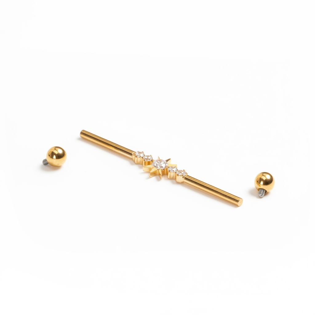 Tytanowa sztanga z tytanu z centralną gwiazdką i kamieniami