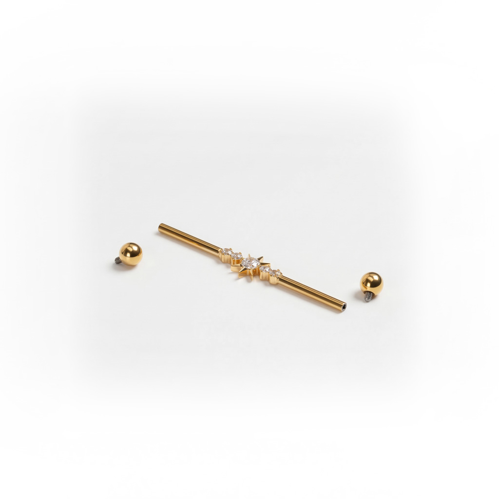 Tytanowa sztanga z tytanu z centralną gwiazdką i kamieniami