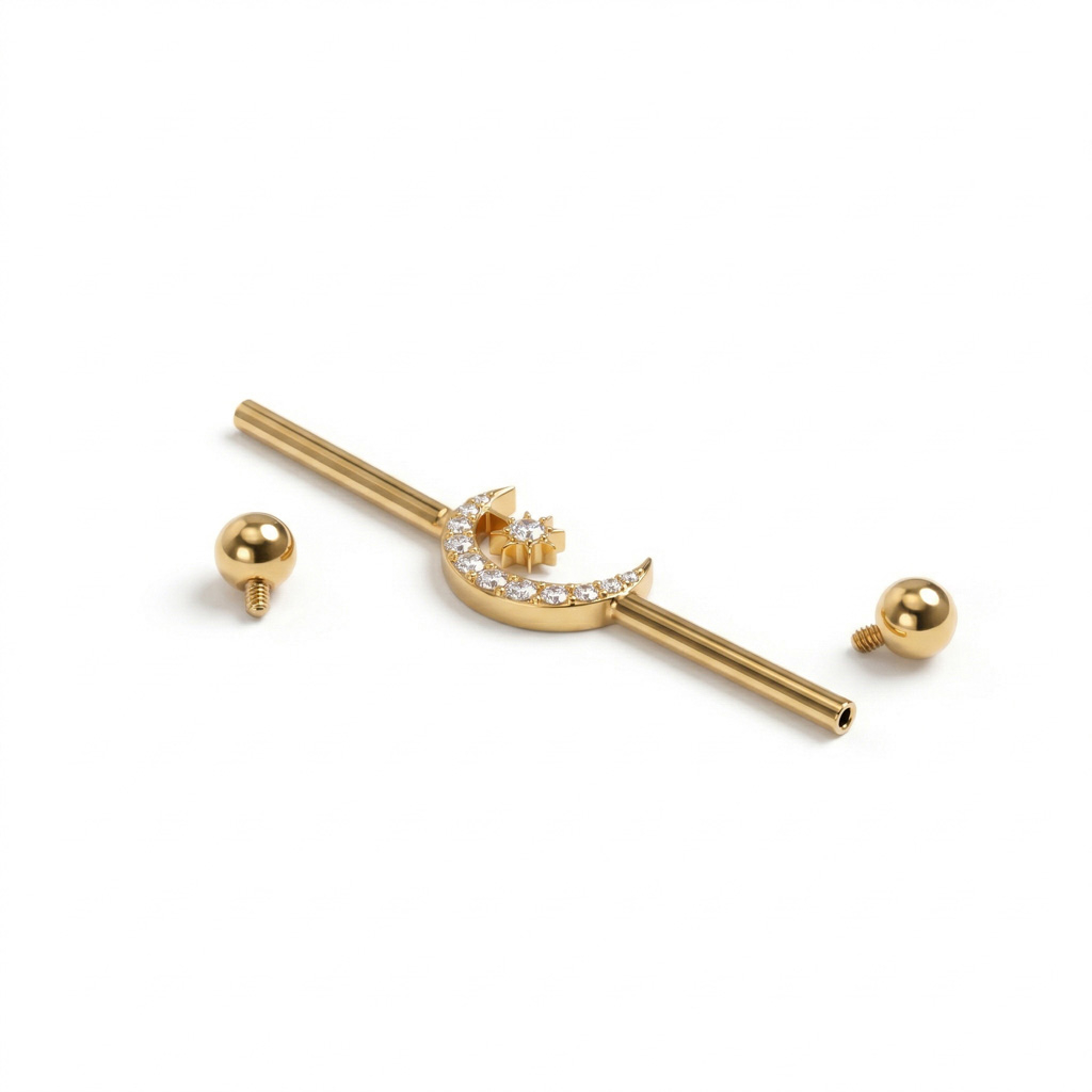 Tytanowa sztanga industrial z centralnym księżycem i gwiazdką