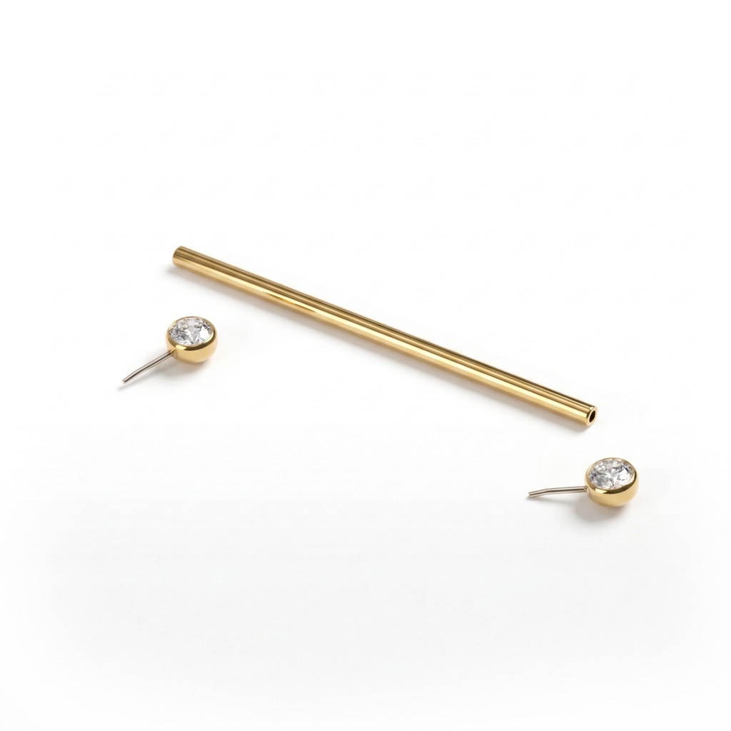 Tytanowa sztanga industrial z kamieniami w oprawie