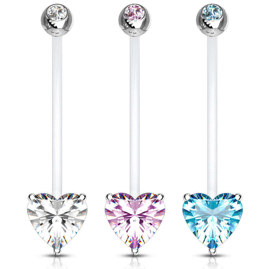 Kolczyk do pępka z kamiennym sercem w dolnej kulce