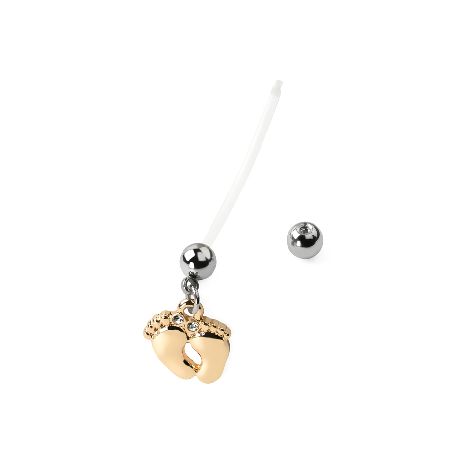 Kolczyk do pępka dla ciężarnych z wisiorkiem w kształcie stóp