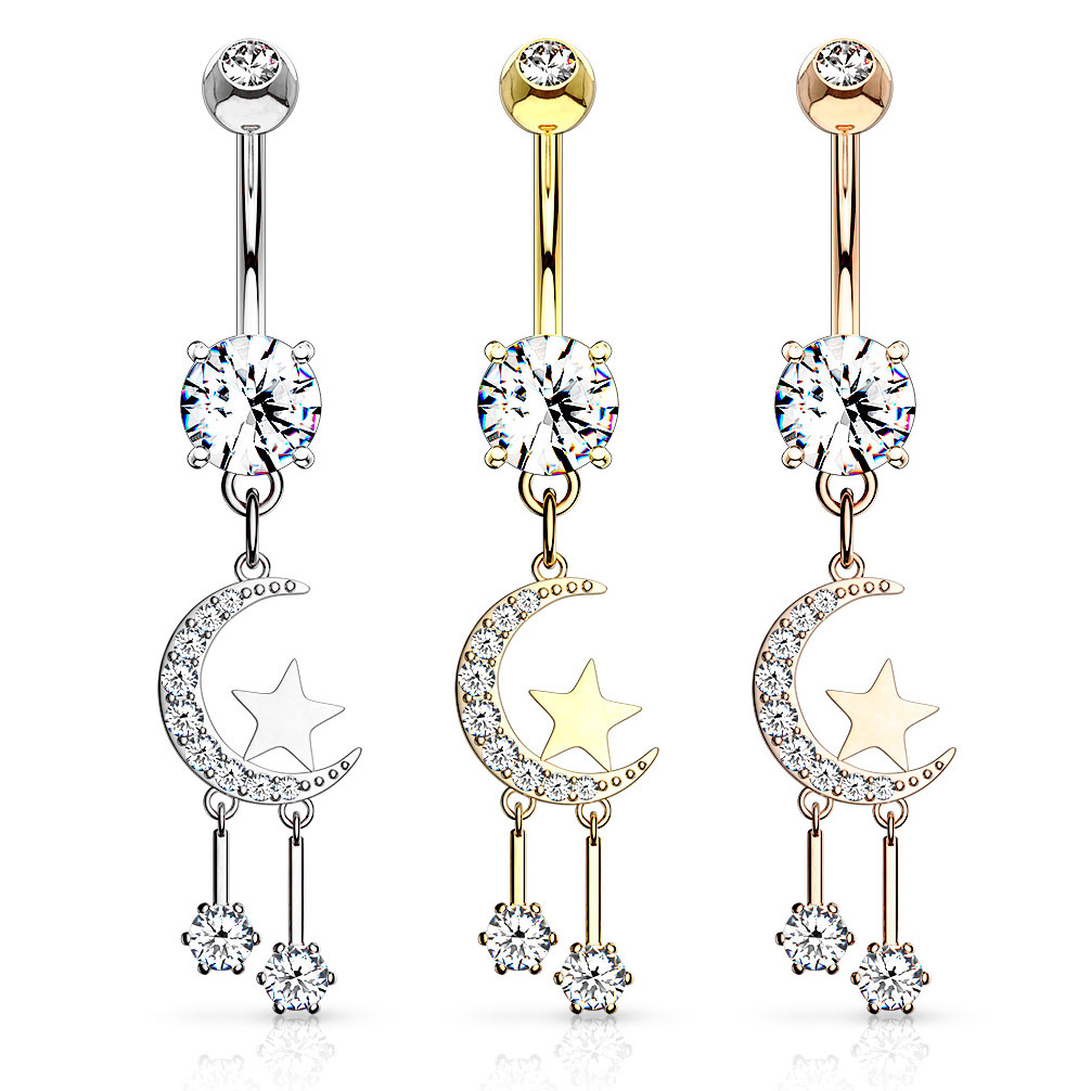 Kolczyk do pępka z księżycem i gwiazdami