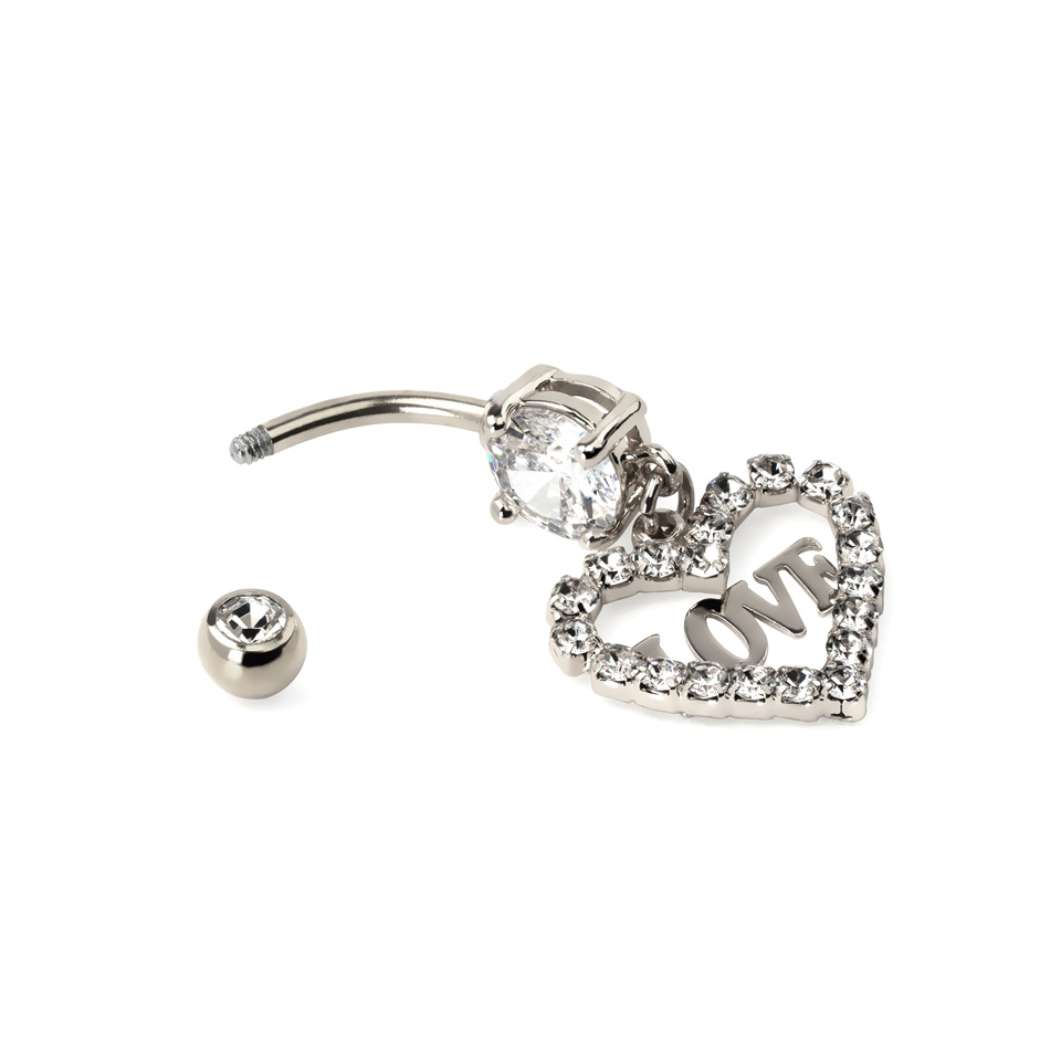 Kolczyk-serce do pępka z napisem love