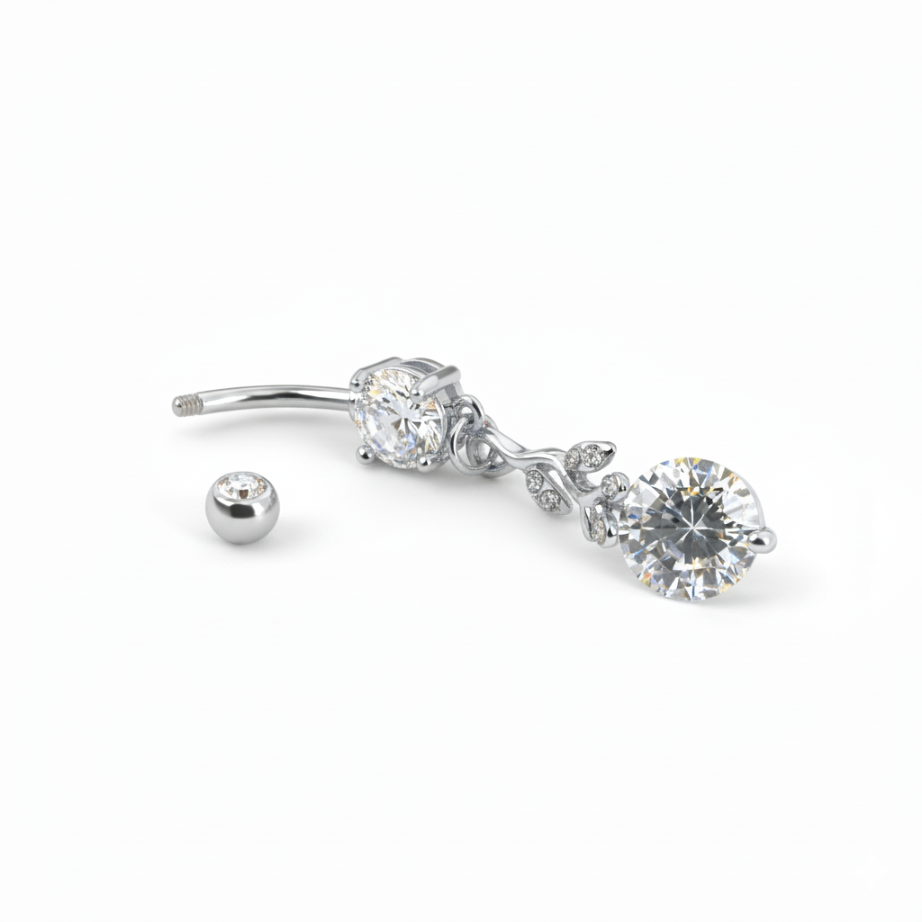 Kolczyk do pępka z rozgałęzioną zawieszką i kryształami