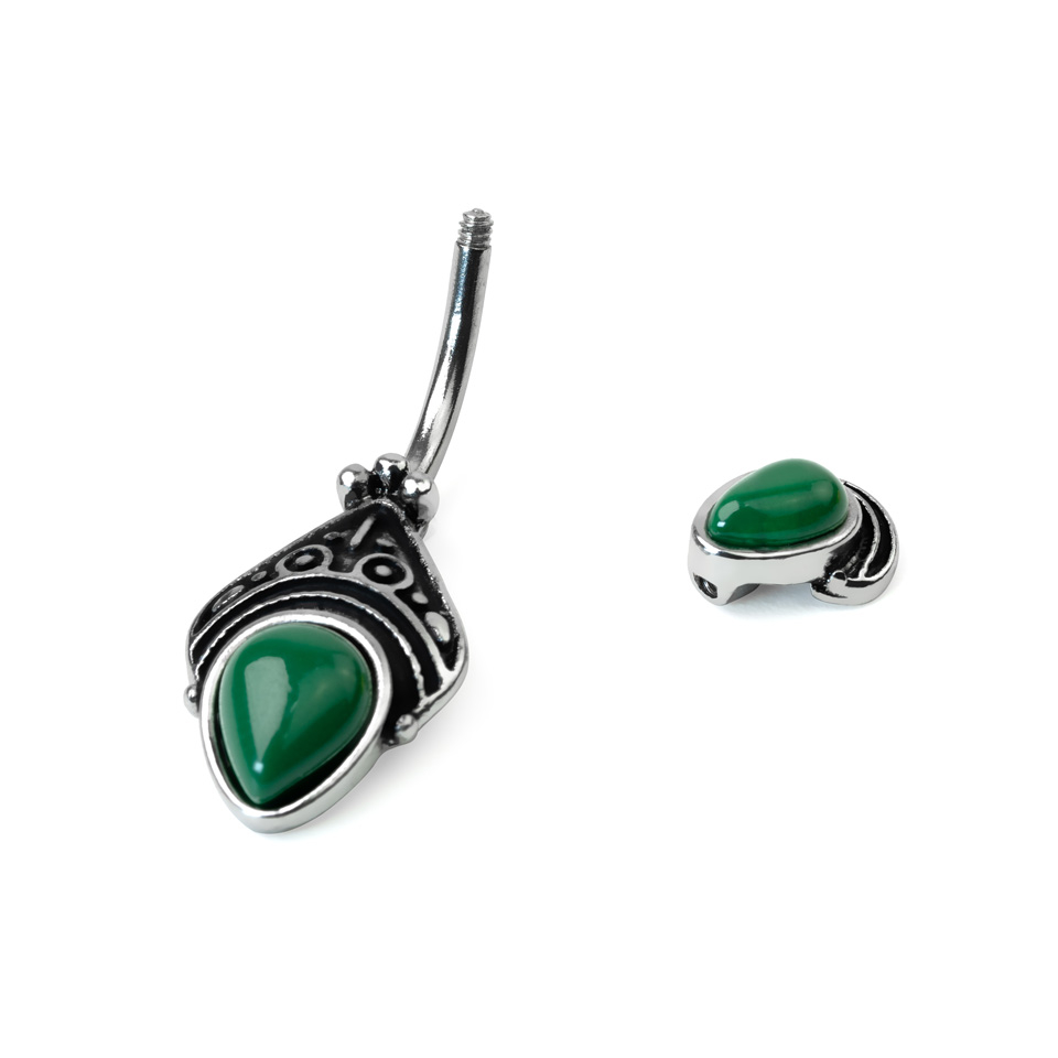 Kolczyk do pępka z antycznym wzorem zdobiony kamieniami w kształcie kropli