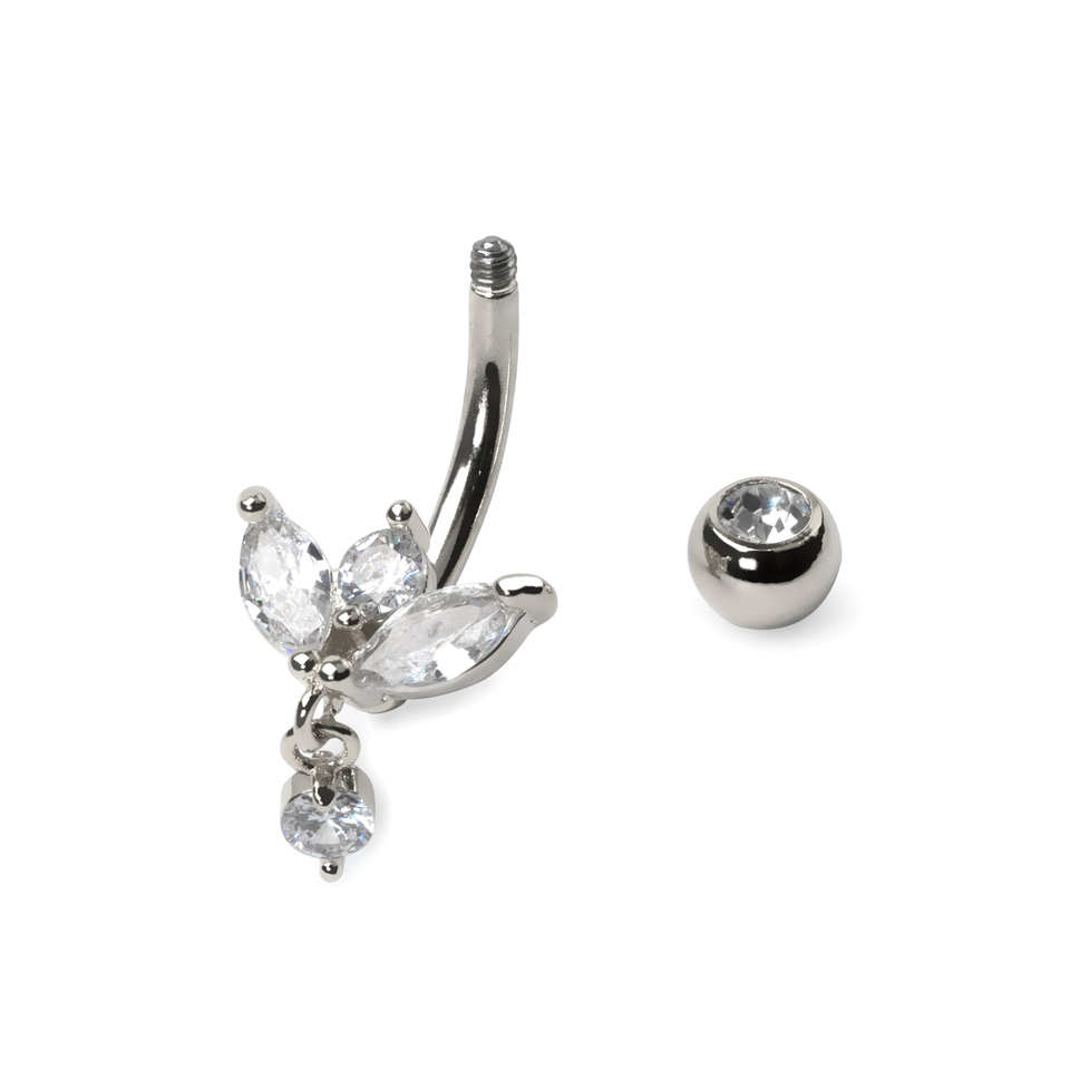 Kolczyk do pępka z kamieniami w kształcie markizy