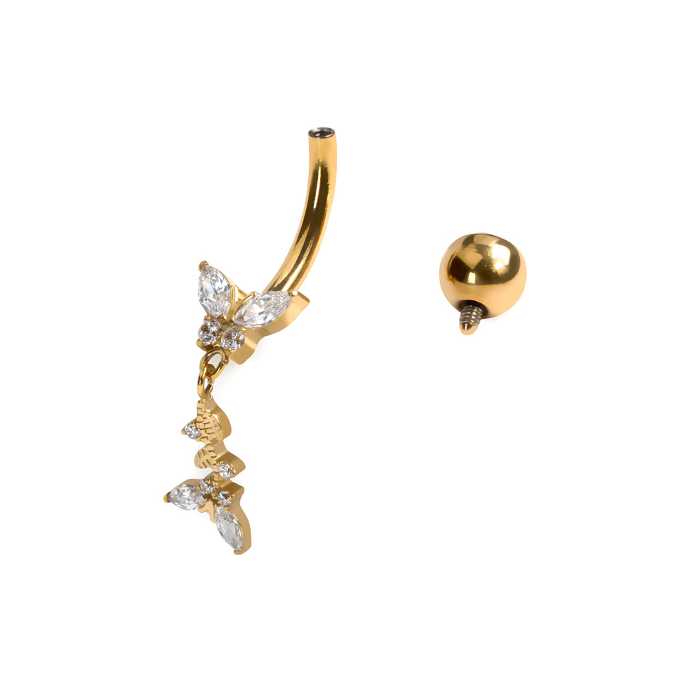 Tytanowe kółko do pępka z motylkami