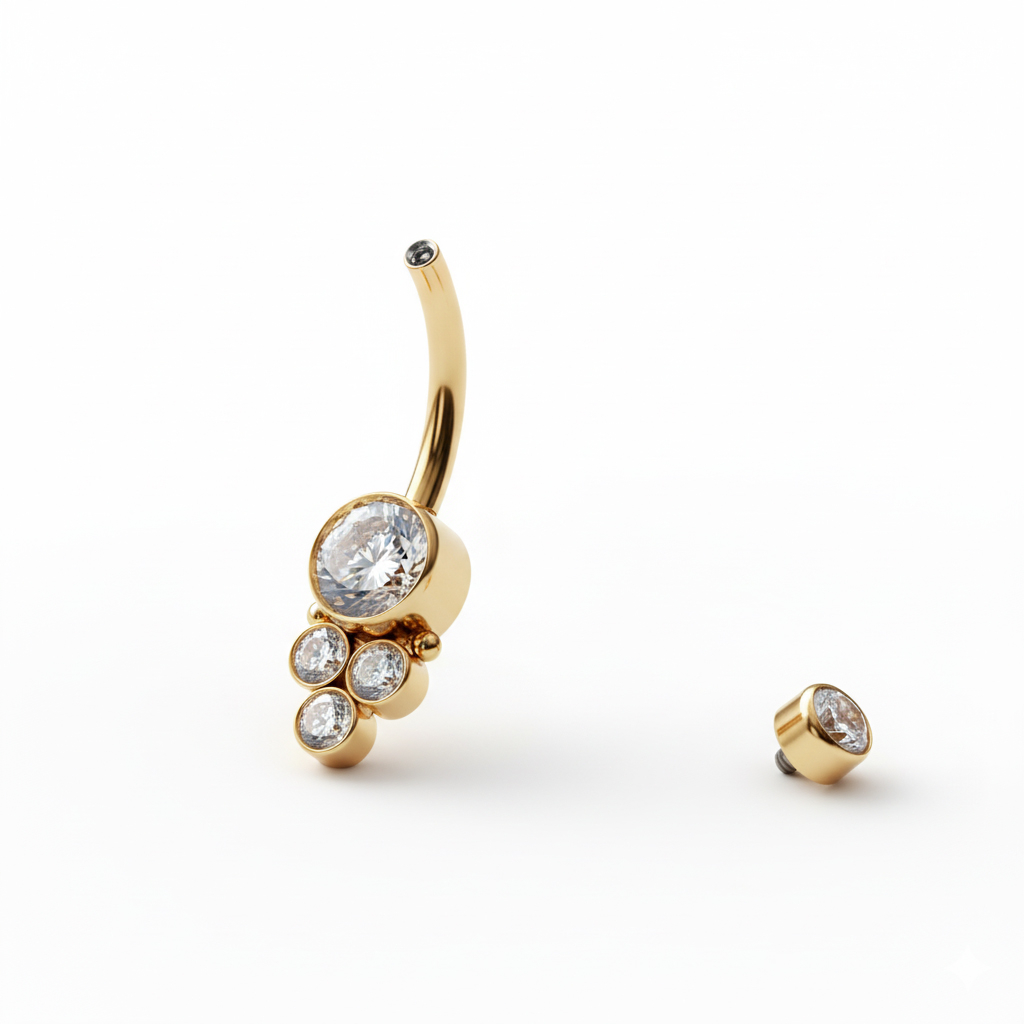Tytanowy kolczyk do pępka z gwintem wewnętrznym i okrągłymi kamieniami