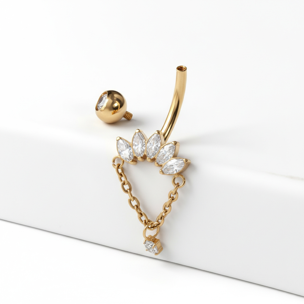 Sztanga do pępka z tytanu z markizami i zawieszką